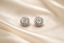 🔥$2000🌟NATURAL DIAMOND HALO Pave CLUSTER STYLE Stud EARRINGS⚡10k WHITE GOLD⚡