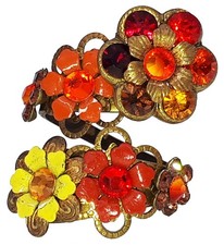 Michal Negrin Sunset Crystal Flowers Ring Victorian Rhinestones Spiral Wrap '90s