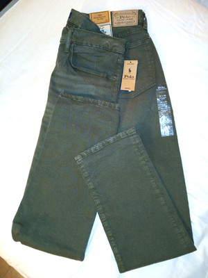NWT Polo Ralph Lauren Sullivan Slim Garment Dyed Olive Green Denim Jeans 36 x 32