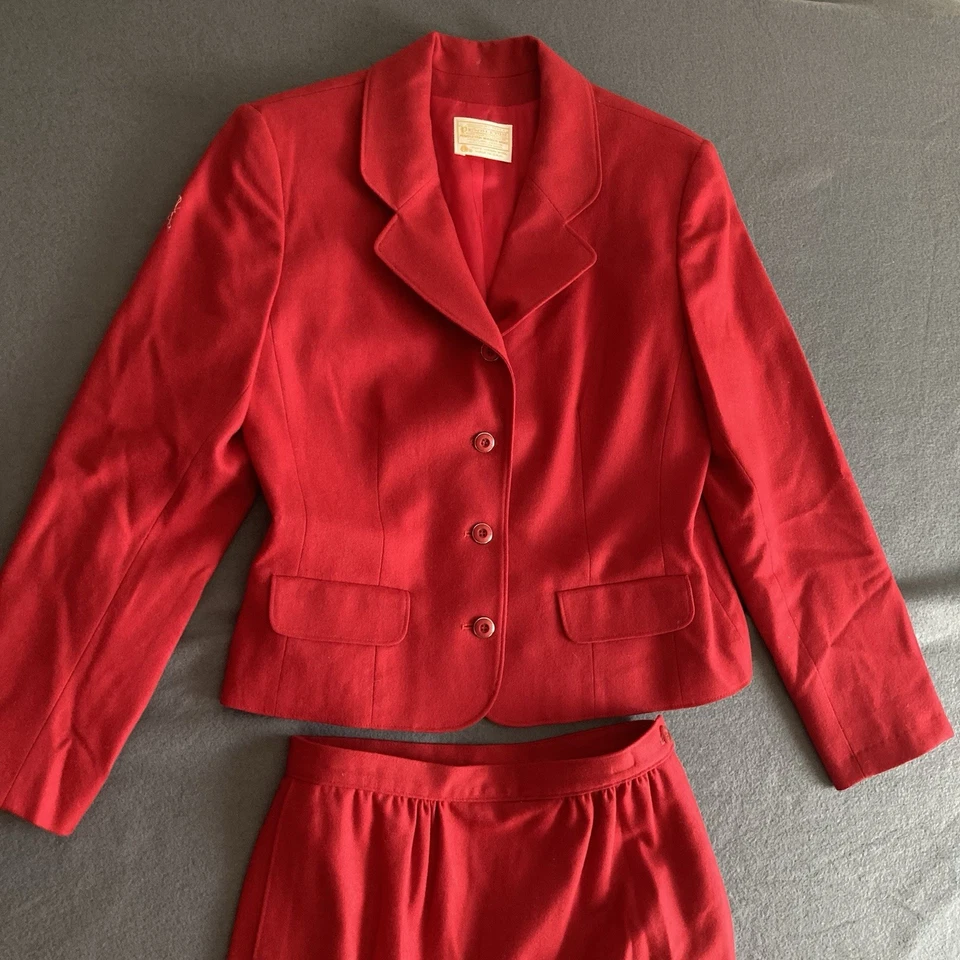 Traje Falda Pendleton Vintage Mujer Talla 8 Rojo 100% Lana Virgen Hecho en EE. UU. Foto 3 de 4
