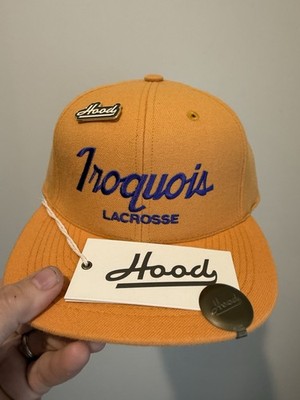 NEW IROQUOIS LACROSSE SCRIPT SNAPBACK HOOD HAT CAP MERINO WOOL retail $80 GOLD