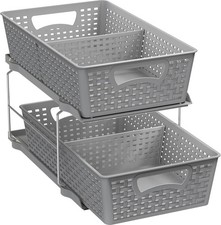 2 Tier Bathroom Organizer Tray Pull-Out Sliding Drawer/Under-Sink Storage, Grey
