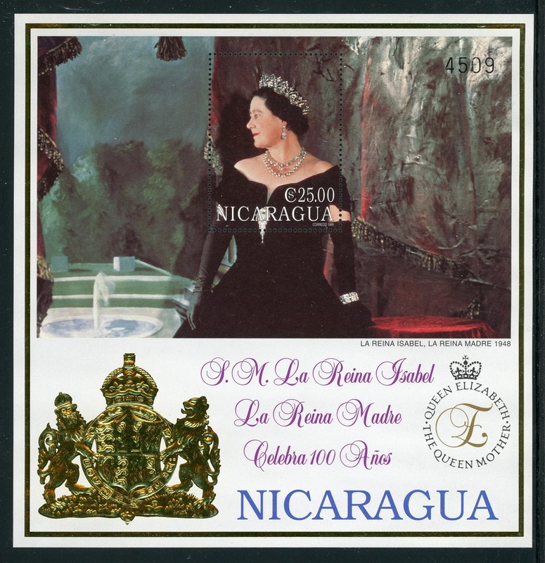 NICARAGUA MH S/S Minisheet Selections: Scott #2341 Queen Mother 100th CV$7+