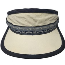 KAVU Visor Beige Blue Black Made in USA Nylon Patterned Adjustable Hat Vintage