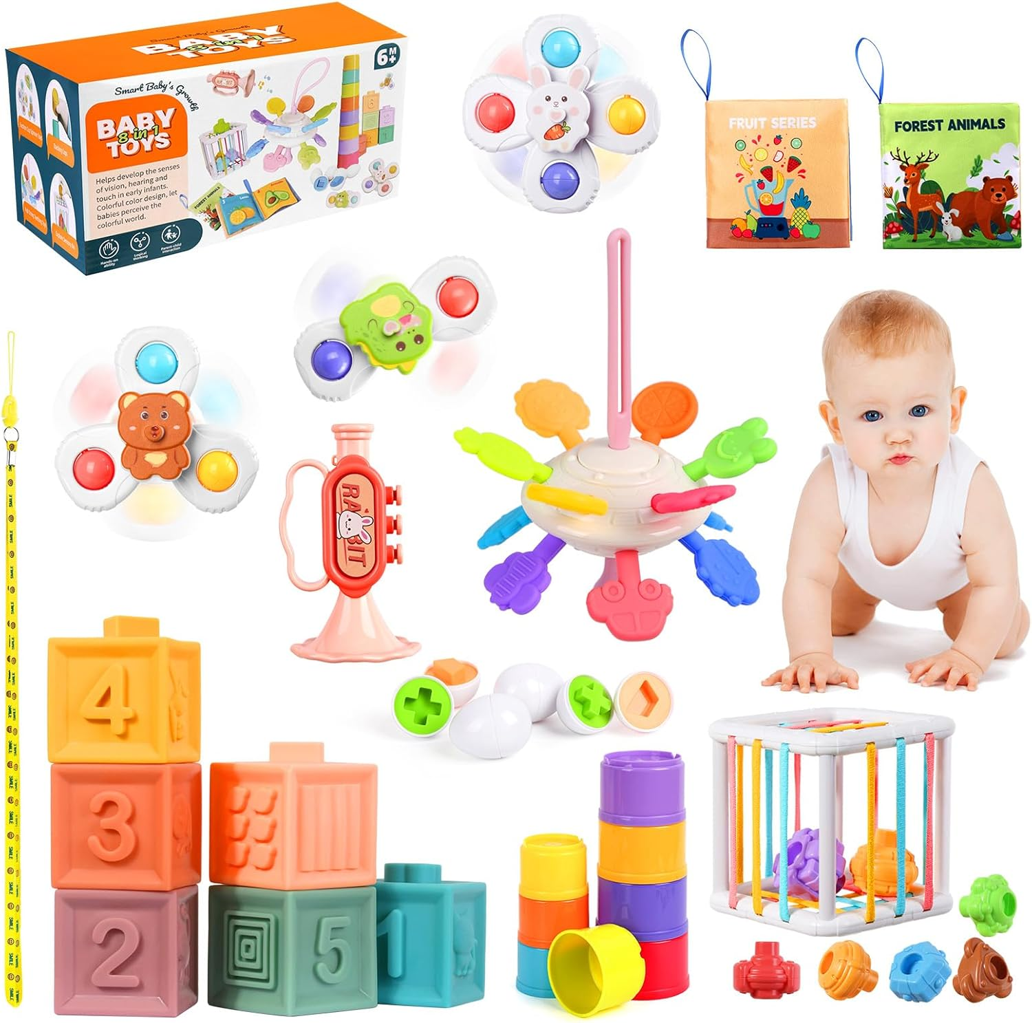 Montessori Sensory Bath Toys for Babies 6-12 Months - 8-in-1 Soft Baby Toys