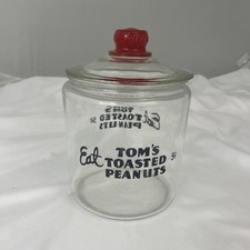 Vintage Tom's Toasted Peanuts Glass Counter Store Display Jar with Red Lid — listing 3