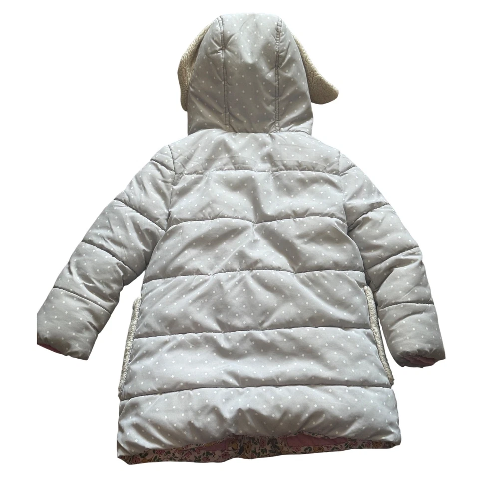 Mini Boden Girl 3-4 Y Capuz de Coelho Ponto Cinza Longline Casaco Tampão Alternar Zíper Completo - Imagem 3 de 4