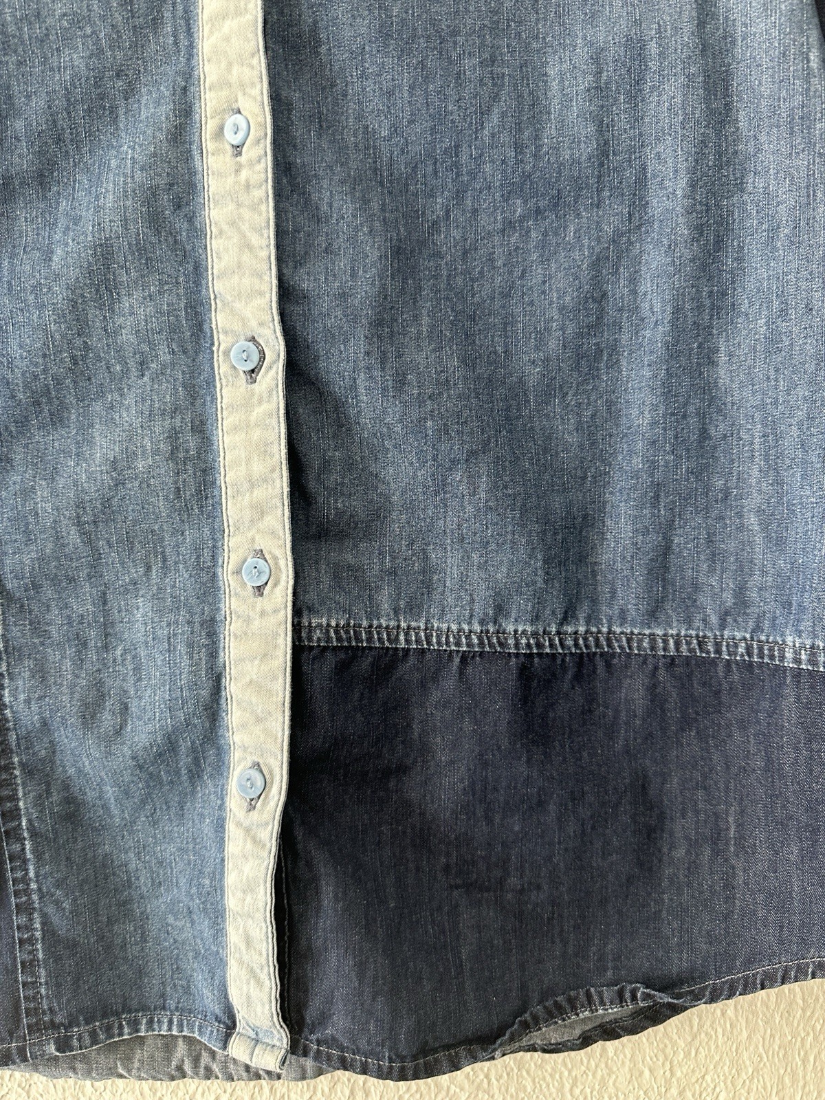 NYDJ Split Neck Button Up Chambray Colorblock Den… - image 7