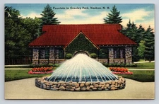 Vintage Linen Postcard Fountain Greeley Park Nashua NH 1930s