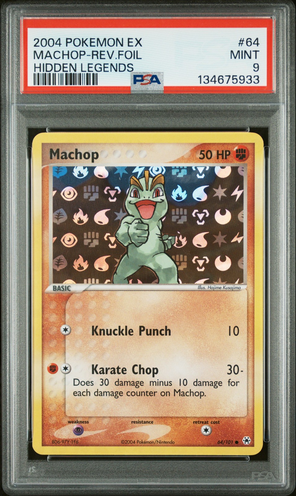 2004 POKEMON EX HIDDEN LEGENDS #64 MACHOP-REVERSE FOIL PSA 9