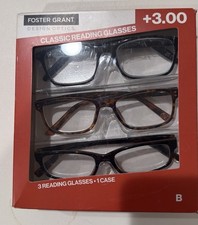 Design Optics Foster Grant Plastic Square Reading Glasses 3pk 3.00 Style B