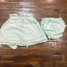 Fatima Rendas Handmade Vintage Green Embroidered Top and Bloomer Set Baby