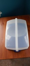 Tupperware Rectangular Bake And Take Cake/Cupcakes Storage  Carrier Handle Blue