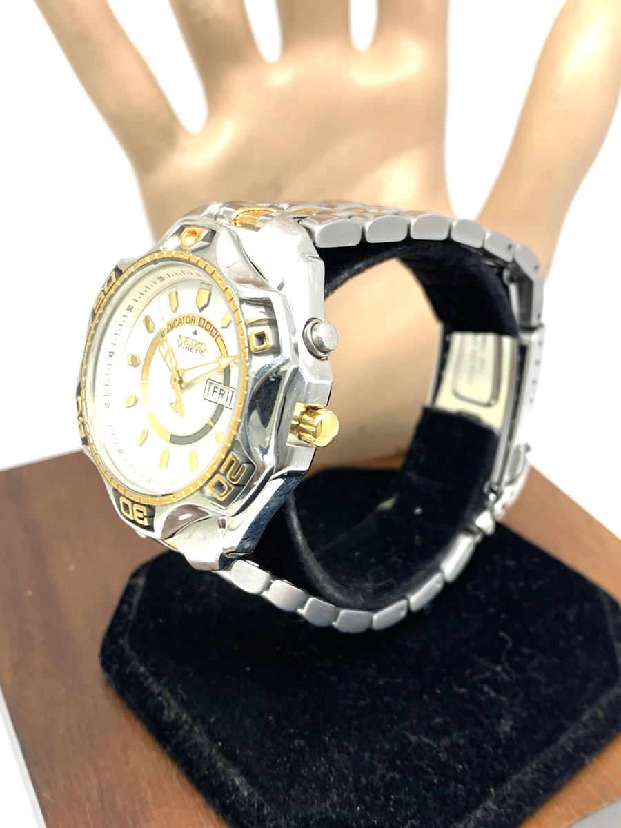 Seiko Men's Watch 5M43-0A39 Sports 100 Kinetic Day Date Two Tone