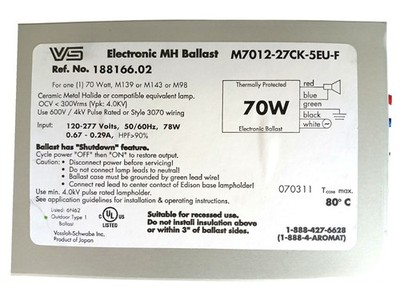 Vossloh-Schwabe 70W Metal Halide Ballast Model: M7012-27CK-5EU-F Ref No.: 188166