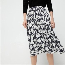 J.Crew 365 Women s Gray White Floral Pleated Chiffon Midi Skirt Lined Size 10