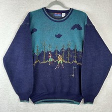 Vintage Golf Sweater M Knit Long Sleeve Pullover Wool Blend Grandpa Knit Graphic