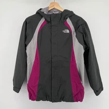 The North Face Girls HyVent Hooded Jacket Large 14 16 Gray Pink Waterproof