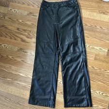 Shein Women's Pants Black Faux Leather Straight Leg Zip Up Pockets Size M