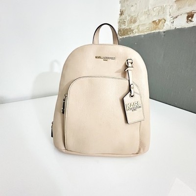 Karl Lagerfeld Paris Backpack Beige Pebbled Leather One Size