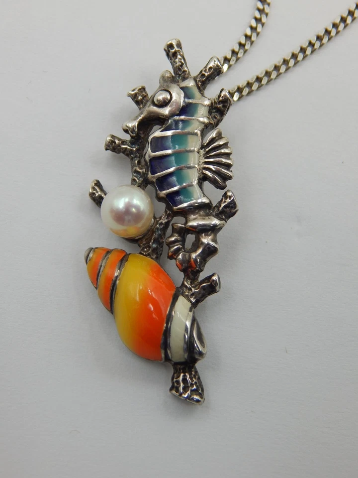 Kabana 纯银海马珍珠项链带匹配耳环 ~ 航海 — 第 2/4 张图片