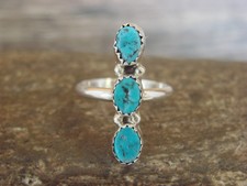 Native American Sterling Silver  Turquoise Row Ring by Yazzie - Size 5.5