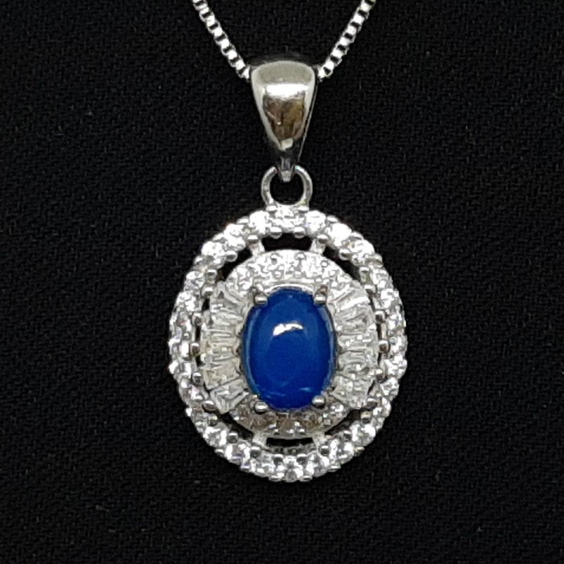 World Class 2.05ctw Blue Opal & White Sapphire Baguette 925 Silver Pendant