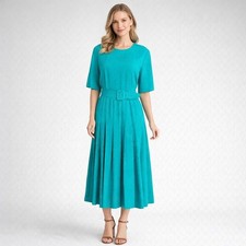 Vtg 80s Green Polka Dot Shirtdress Sz 8 Dress Black Pleated Midi Retro Corpcore