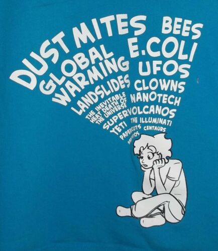 T-shirt UFOs Landslides amianto XL paura acari della polvere api riscaldamento globale E.Coli - Foto 1 di 2