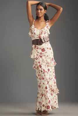 Anthropologie Let Me Be 12 NWT Sleeveless Ruffle Maxi Dress Size 12 Floral New