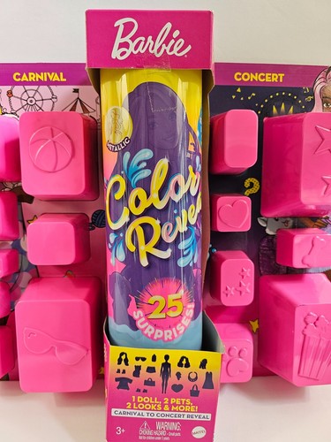 BARBIE COLOR REVEAL DOLL Carnival Concert 25 SURPRISES Dog Cat Clothes Pink NEW! - Picture 2 of 11