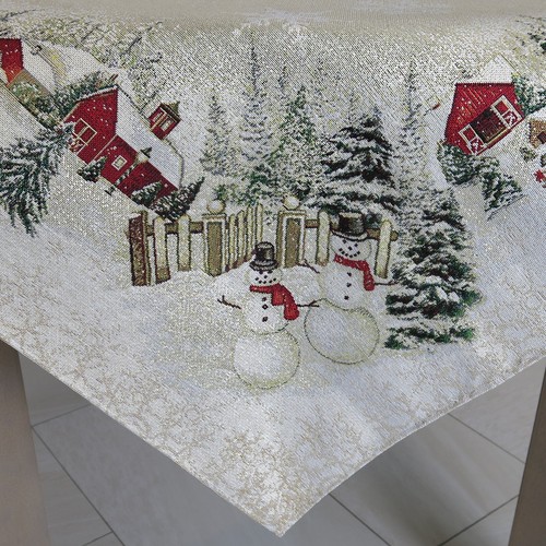Manteles Navidad Hilos Dorados Tapiz Vacaciones Tela Muñecos de Nieve Mantel - Imagen 6 de 7