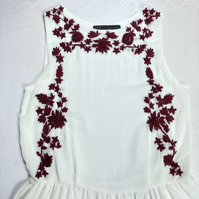 ZARA White Drop Waist Dress Floral Embroidered Boho Summer Style Size S |  eBay