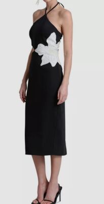 Avec Les Filles Women's Black Halter-Neck Floral Applique Dress Size 10