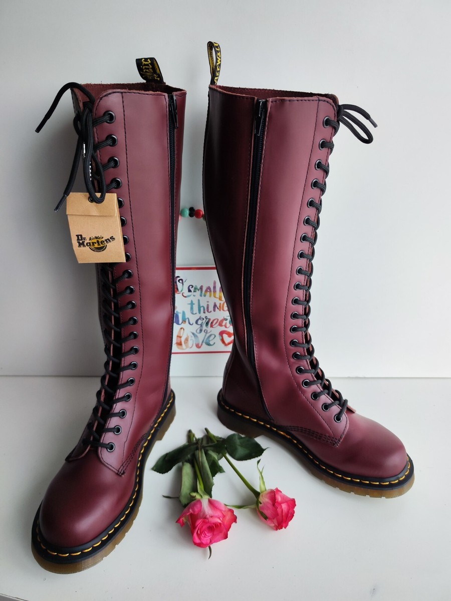 Dr Doc Martens 20 holes 1b60 tall knee high zip burgundy red boots UK5 EU38  US7
