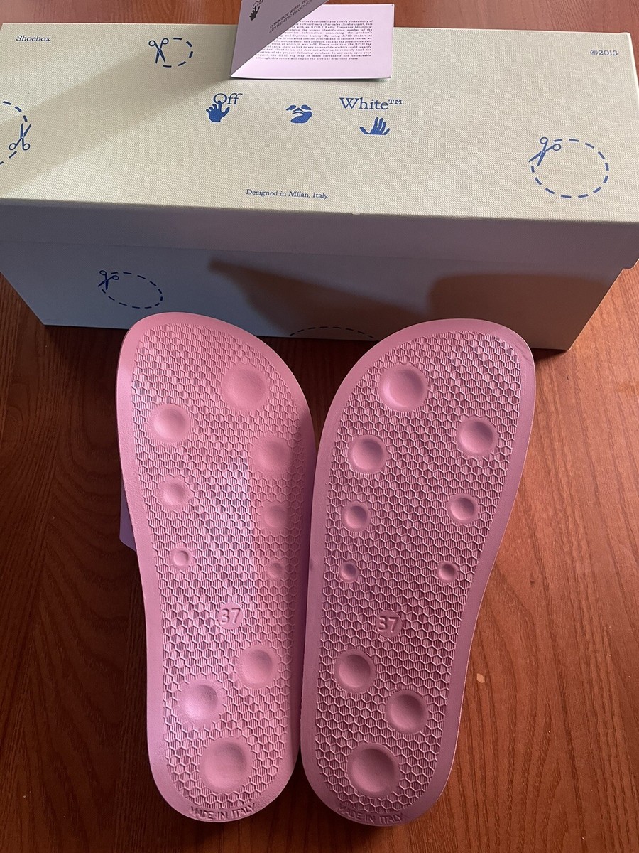 サンダル・ミュール OFF WHITE Women Sandals OWIC005F22LEA0013636 Pink Off-White Women Pink Slip-on Logo Pool Slide Sandals Shoes