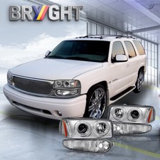 Headlights Assembly For 2000-2006 GMC Yukon Denali Chrome Projector Bumper Lamps