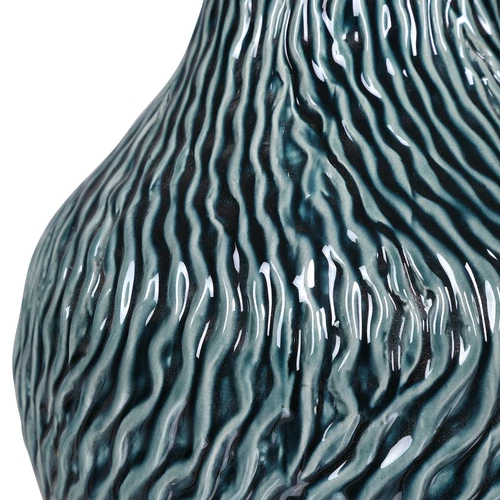 Elegant Organic Ribbed Textured Teal Bottles Set 2 Ceramic Silver Blue Green - Picture 3 of 3