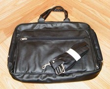 Totefolio Quill Unisex Black Leather Multi-Pocket Laptop Bag With Shoulder Strap