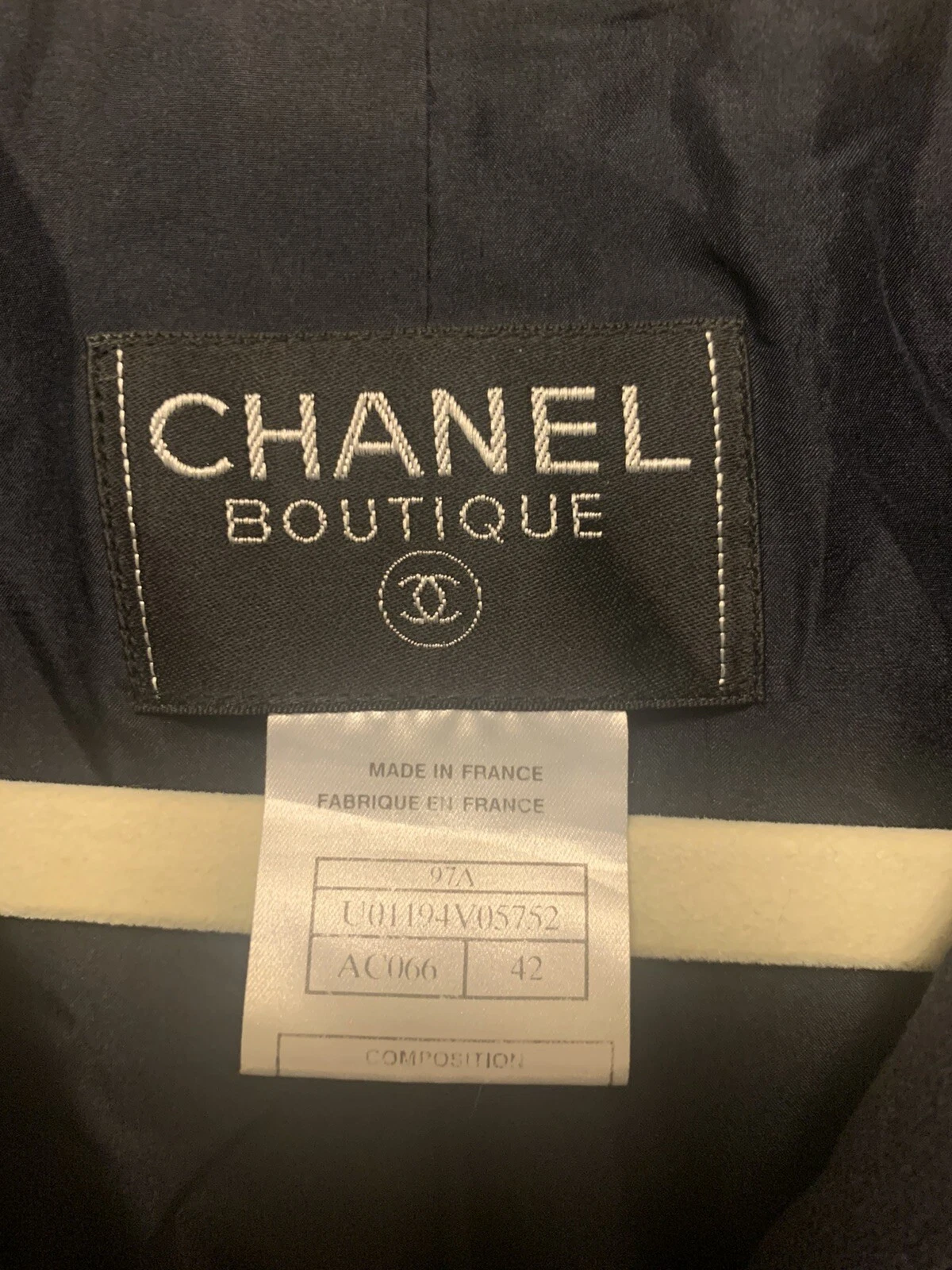 CHANEL Vintage 97A CC Logo Giacca #42 Blazer Lana Marina