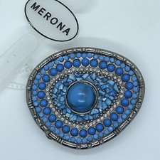 Simulated Turquoise and Silvertone Boho Belt Buckle Western Cowboy