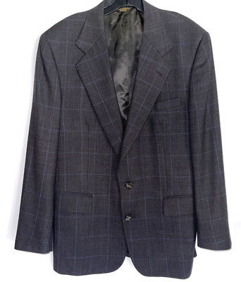 JB Britches Mens Charcoal w/Navy Window Pane 2 Button Notch Lapel Blazer 42R