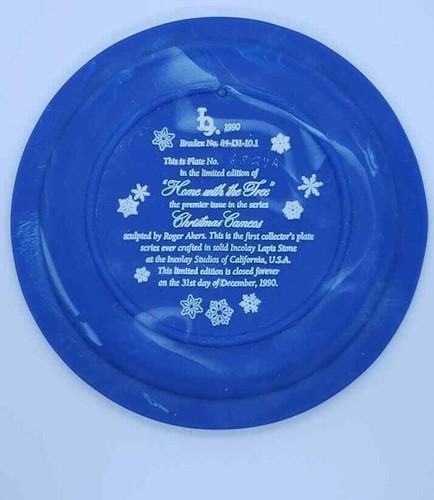 Home With The Tree Christmas Cameos Roger Akers Lapis Blue Incolay Stone Plate - Picture 6 of 8