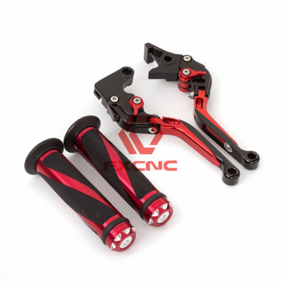 CNC Clutch Brake Levers+Grips For TRIUMPH TT Motorcycles Folding Extending Red