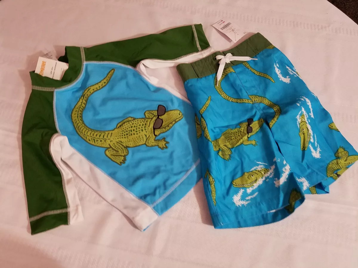 GYMBOREE Boys Size 3 Alligator Rash Guard Swim Trunks Swimwear Set NWT