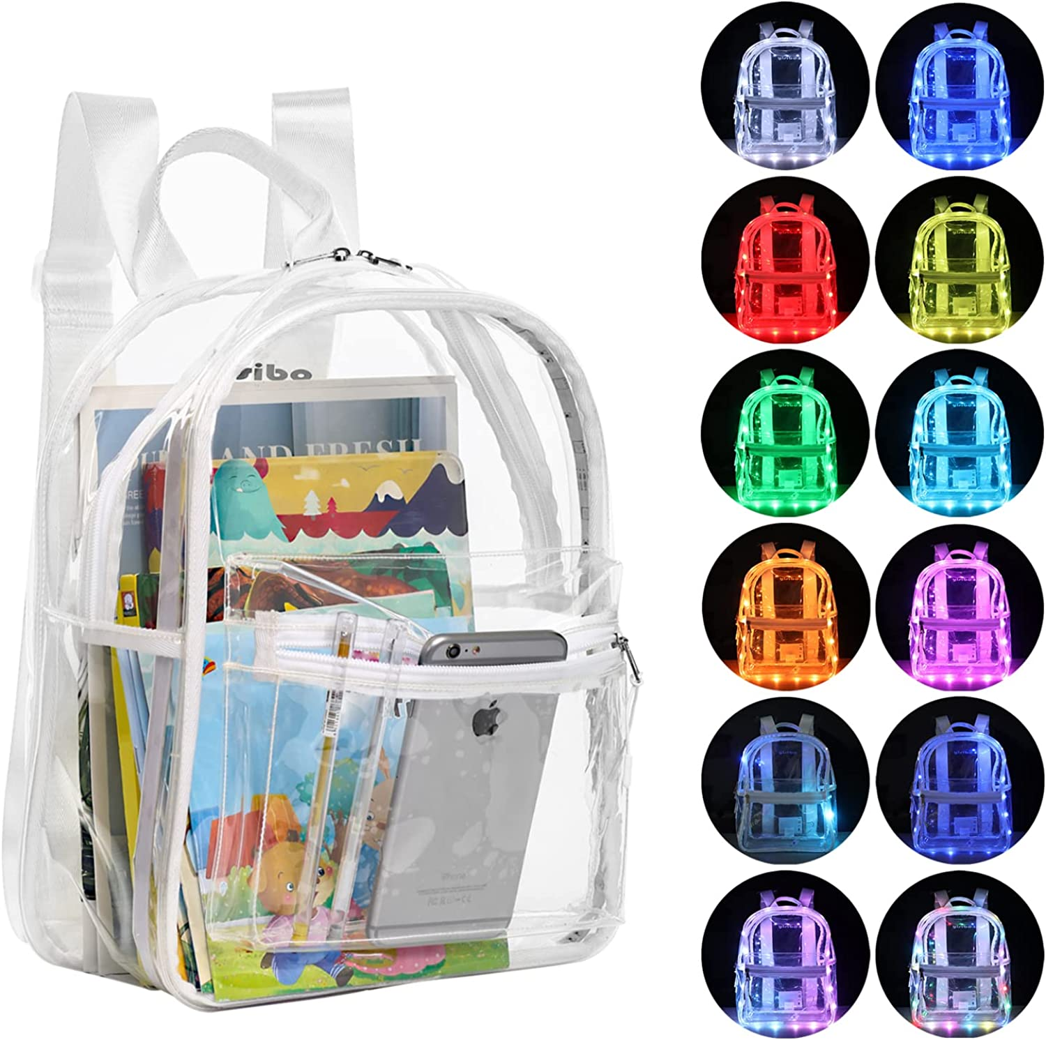 LED Strip Lights Clear Backpack with 8 RGB Colors, 10 Modes, 4 Music Sync-image