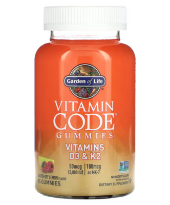 Garden of Life, Vitamin Code, Vitamins D3 & K2, 45 Gummies EXP 06/2025