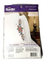 NEW Bucilla 65326 Lace Floral Garland Pillowcases 2 Stamped Cross Stitch Kit