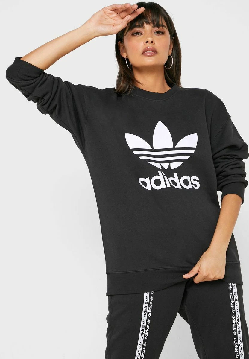 Sweat à Capuche Col Rond En Coton Black Adidas - Femme