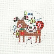 Birds of a Feather Chinese New Year Dog Ornament Handpainted Needlepoint Canvas